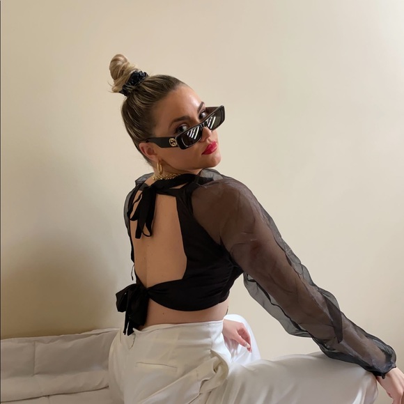 Sheer sleeve crop top- worn once for this picture - Picture 1 of 2